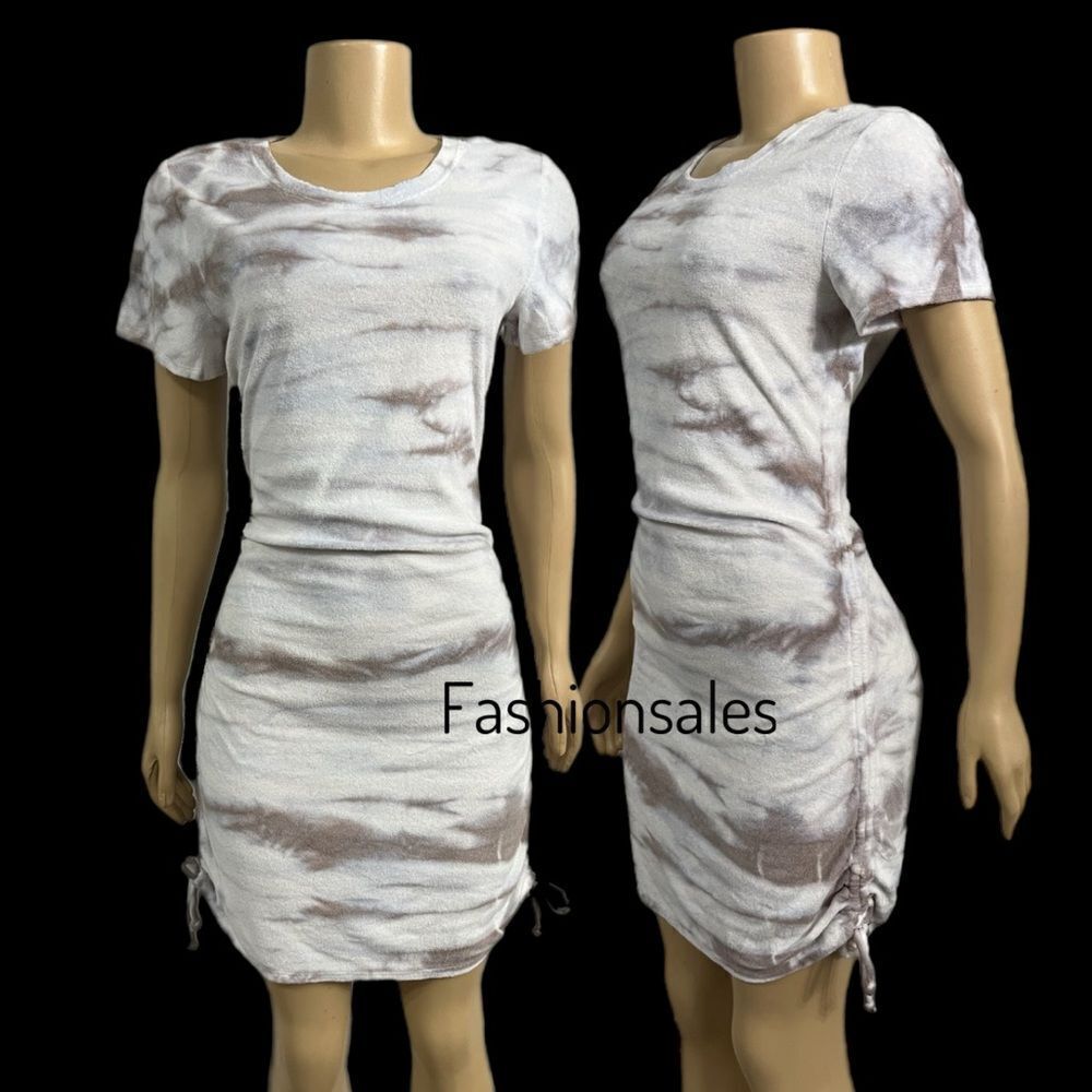 Victorias Secret Pink Beach Terry Ruched Sides Dress White Artic Ice Tie Dye L
